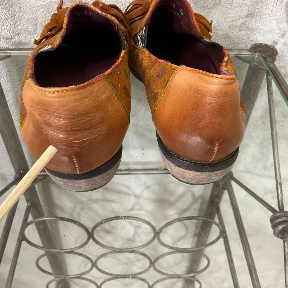 SPRING STEP L'ARTISTE KLASIK Leather Dot Tassel Flats Loafers 36/ US 5.5 brown*